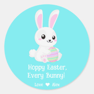 Funny Cute Hoppy  Easter Every Bunny Turquoise Classic Round Sticker