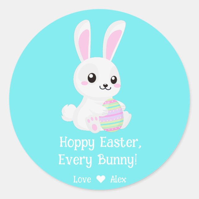 Funny Cute Hoppy  Easter Every Bunny Turquoise Classic Round Sticker (Front)