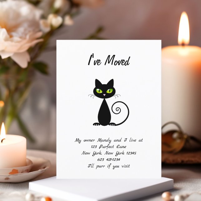 Funny Cute I've Moved Black Cat Announcement Postcard (Creator Uploaded)