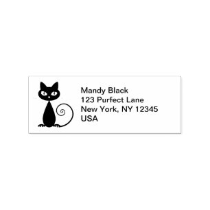 Funny Cute I've Moved Black Cat Announcement Rubber Stamp