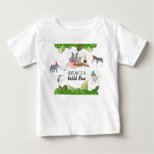 Funny & Cute Jungle Animals at Party Wild One Baby T-Shirt