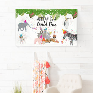 Funny & Cute Jungle Animals at Party Wild One Banner