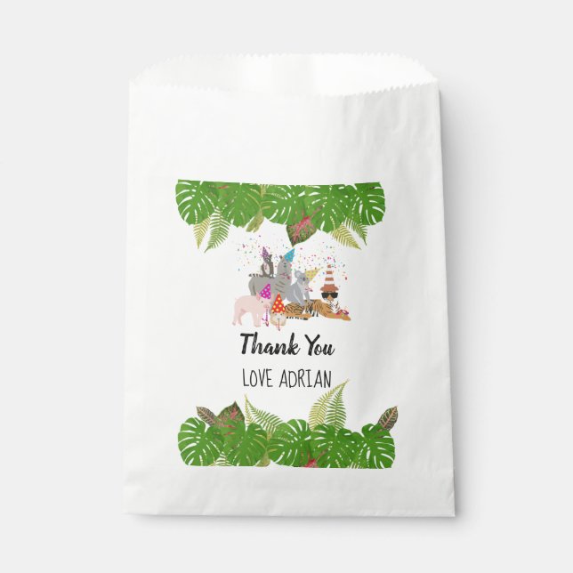 Funny & Cute Jungle Animals at Party Wild One Favour Bags (Front)