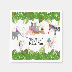 Funny & Cute Jungle Animals at Party Wild One Napkin