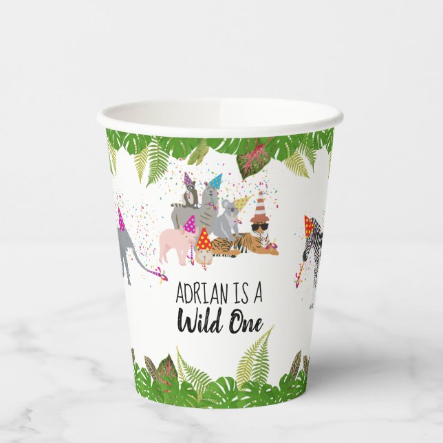 Funny & Cute Jungle Animals at Party Wild One Paper Cups (Left)