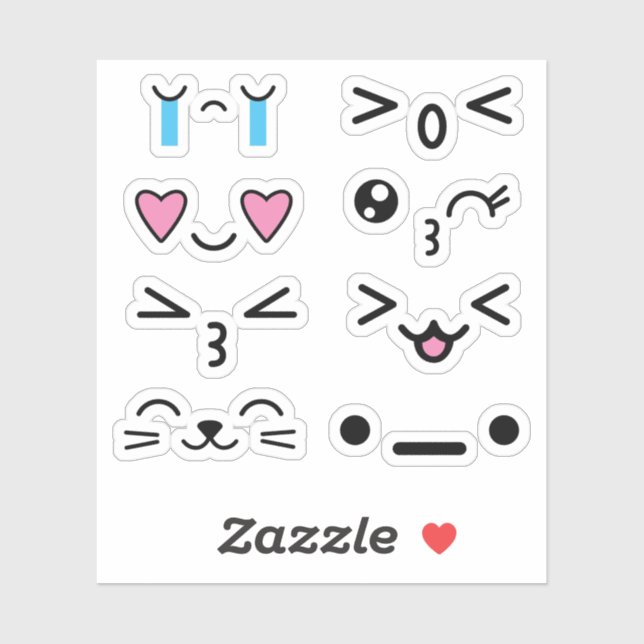 Funny Cute Kawaii Anime Faces Stickers (Sheet)