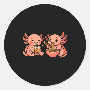 Funny Cute Kawaii Axolotl Eating Ramen Noodles Classic Round Sticker