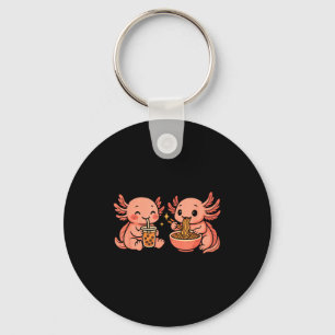 Funny Cute Kawaii Axolotl Eating Ramen Noodles Key Ring