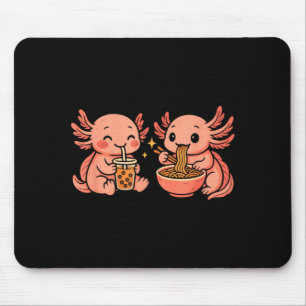 Funny Cute Kawaii Axolotl Eating Ramen Noodles Mouse Mat
