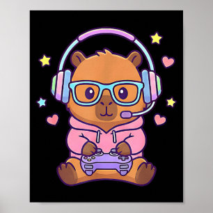 Funny cute kawaii capybara gamer gaming boys poster