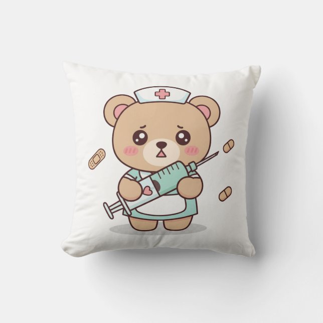 Funny Cute Kawaii Nurse Teddy Bear Pillow (Front)