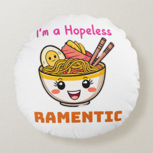 Funny Cute Kawaii Ramen Japanese Noodles Lover Round Cushion