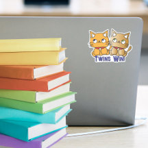 Funny Cute Kawaii Twin Cats Cartoon Custom Saying 