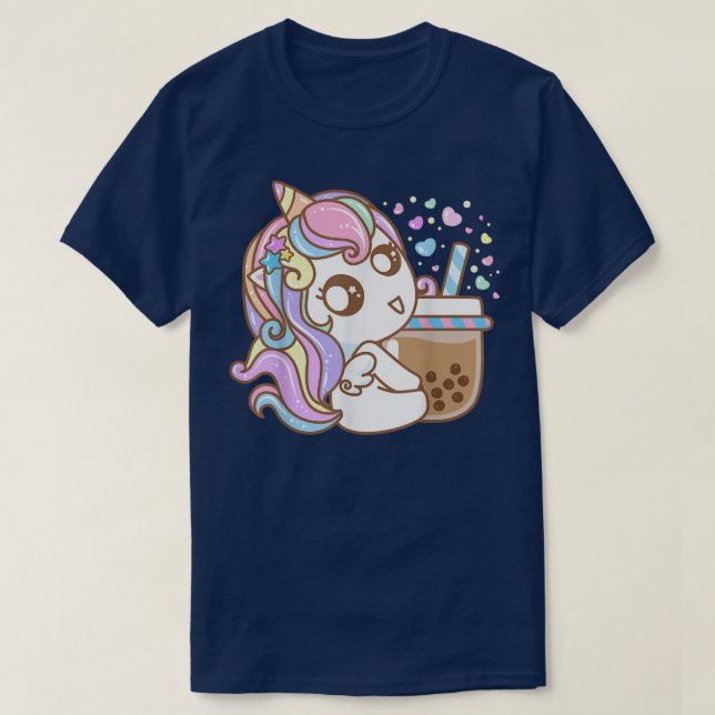 Funny Cute Kawaii Unicorn Boba Tea Bubble Tea Anim T-Shirt (Design Front)