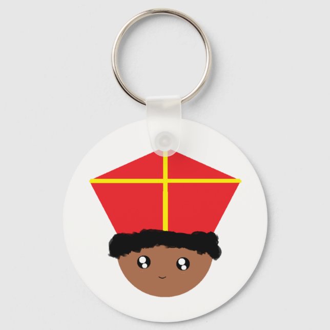 Funny Cute Kids Art St. Nicholas Zwarte Piet Key Ring (Front)
