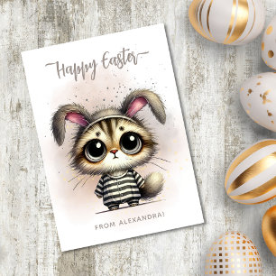 Funny Cute Kitty in Pajamas Happy Easter Holiday Card