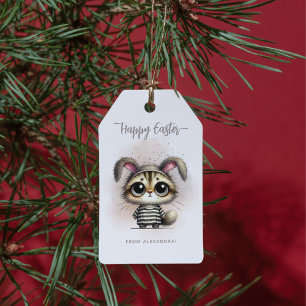 Funny Cute Kitty in Pyjamas Happy Easter Gift Tags