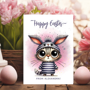 Funny Cute Kitty With Bunny Ears Happy Easter Holiday Card