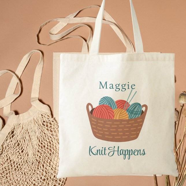 Funny Cute Knit Happens Knitting Tote Bag (Creator Uploaded)