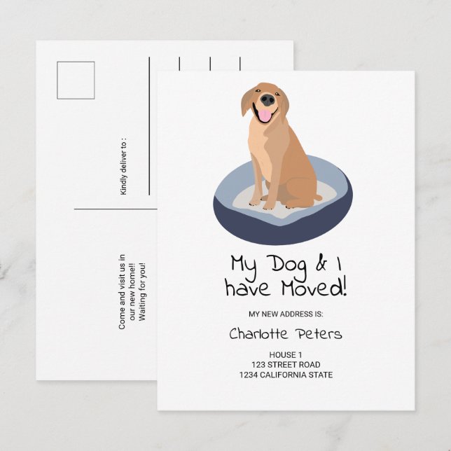 Funny cute labrador dog illustration moving announcement postcard (Front/Back)