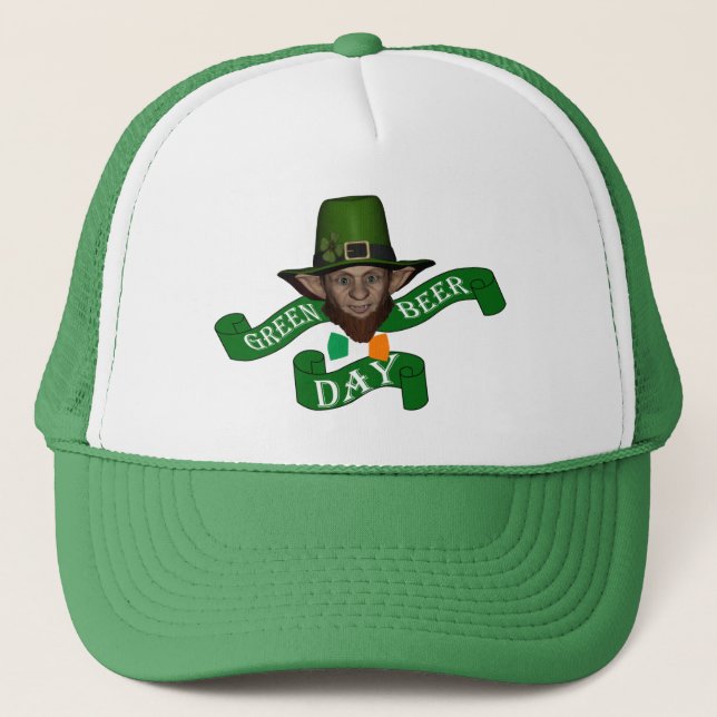 Funny cute  leprechaun  St Patrick's day Trucker Hat (Front)