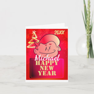 Funny Cute Little Cartoon Boy Happy New Year  Card