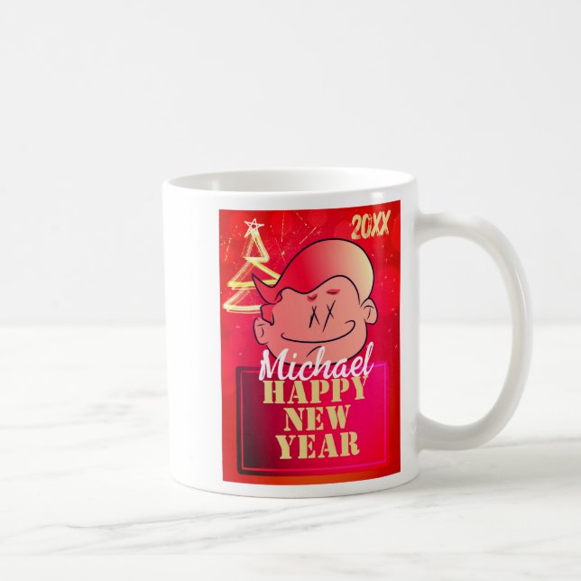 Funny Cute Little Cartoon Boy Happy New Year  Coffee Mug (Right)