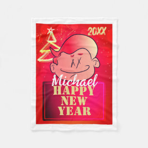 Funny Cute Little Cartoon Boy Happy New Year Fleece Blanket