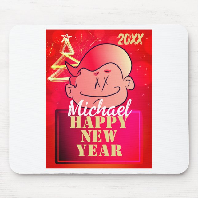 Funny Cute Little Cartoon Boy Happy New Year  Mouse Mat (Front)