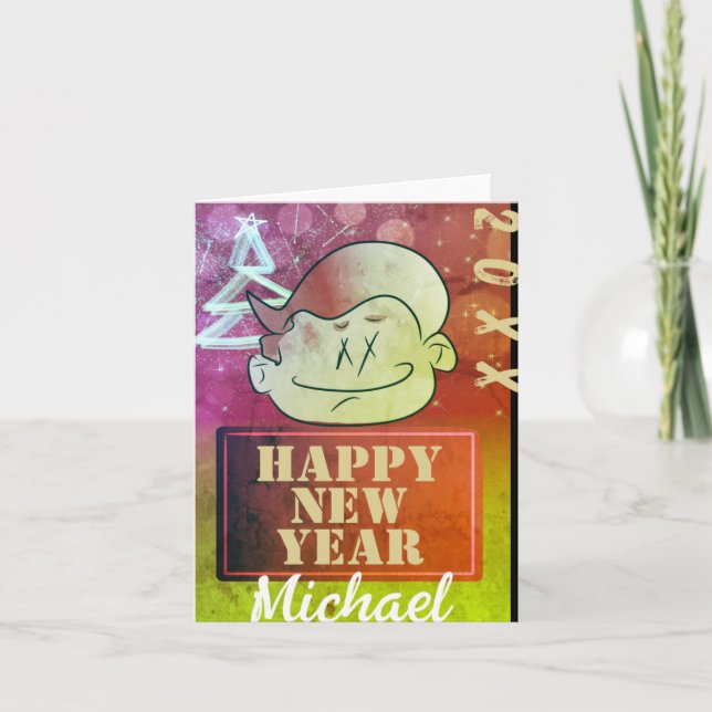 Funny Cute Little Cartoon Boy Happy New Year T Shi Card (Front)