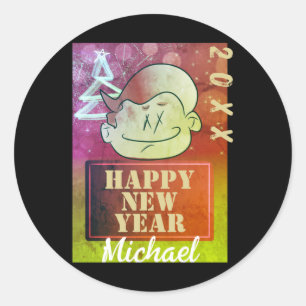 Funny Cute Little Cartoon Boy Happy New Year T Shi Classic Round Sticker