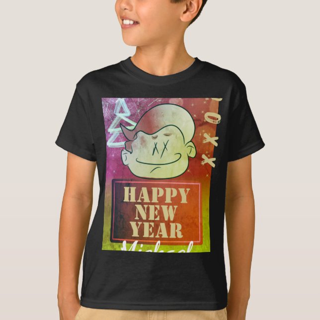 Funny Cute Little Cartoon Boy Happy New Year T Shi T-Shirt (Front)