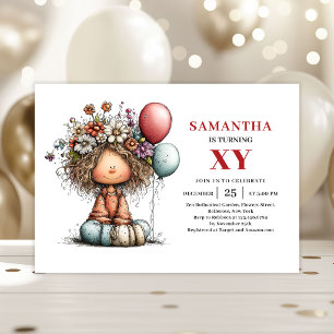 Funny Cute Little Girl Colourful Birthday Invites