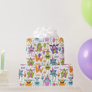 Funny Cute Little Monster Birthday Party  Wrapping Paper