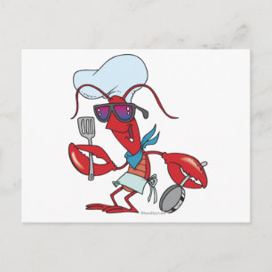 funny cute lobster cook chef postcard