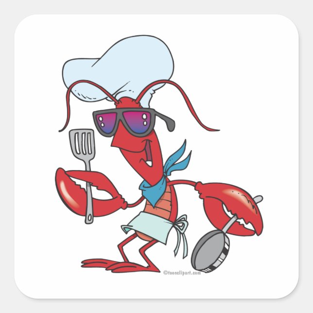 funny cute lobster cook chef square sticker (Front)