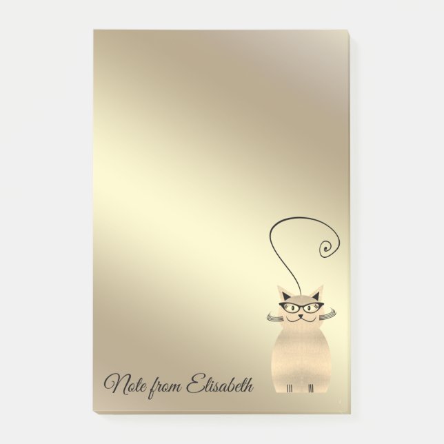 Funny cute luminous  gold whimsical cat post-it notes (Front)