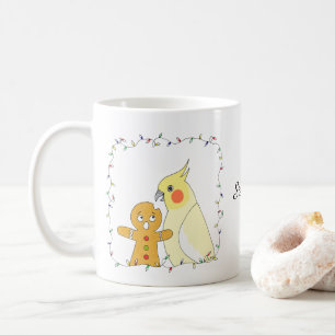 Funny Cute Lutino Cockatiel Gingerbread Man Coffee Mug