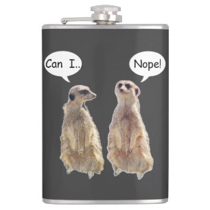 Funny, cute meerkats in conversation hip flask