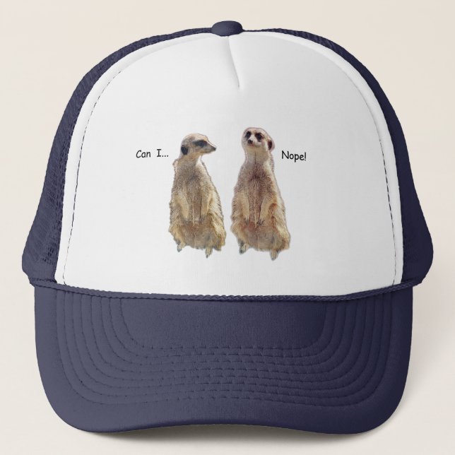 Funny, cute meerkats in conversation  trucker hat (Front)