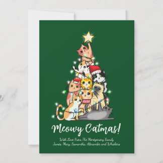 Funny Cute Meowy Catmas Cat Christmas Tree Holiday Card