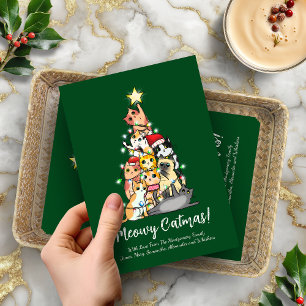 Funny Cute Meowy Catmas Cat Christmas Tree Holiday Card