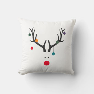 Funny cute minimalist reindeer on white cushion