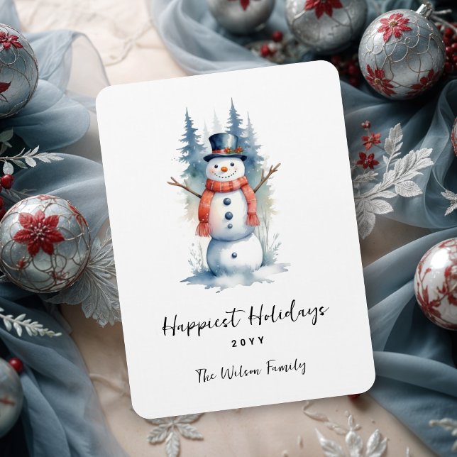 Funny Cute MInimalist Snowman Frosted Forest Magnet (Funny Cute MInimalist Snowman Frosted Forest Christmas Magnets.)