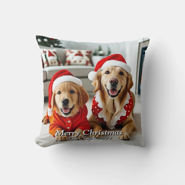 Funny, Cute, Modern Family Christmas Throw Pillow (Front)