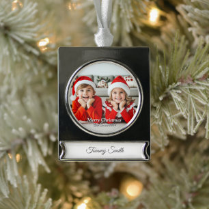Funny, Cute, Modern Family Photo Christmas Silver Plated Banner Ornament