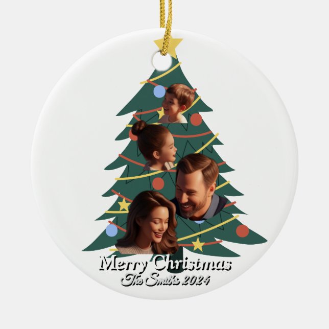 Funny, Cute, Modern Family Photo ChristmasOrnament Ceramic Tree Decoration (Front)