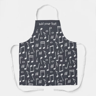 Funny Cute Modern White Musical Notes Pattern Apron