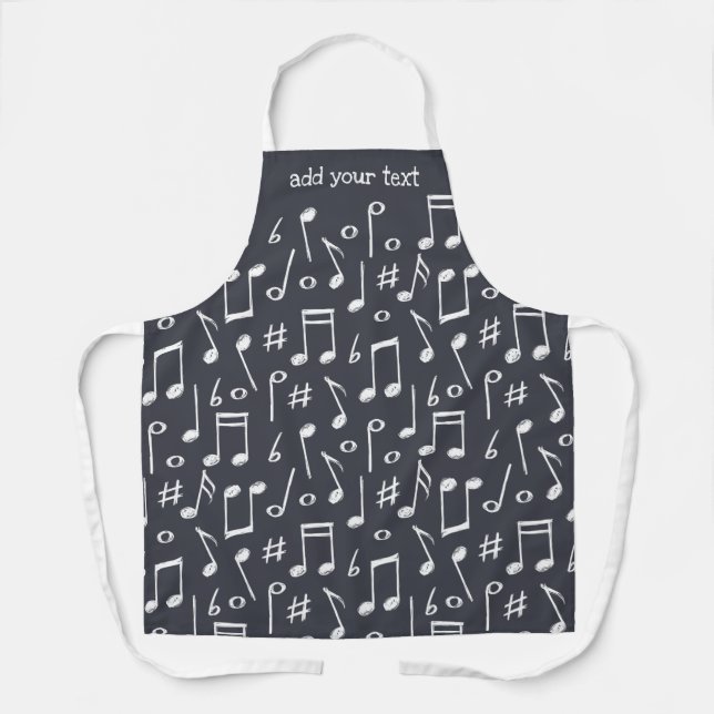 Funny Cute Modern White Musical Notes Pattern Apron (Front)