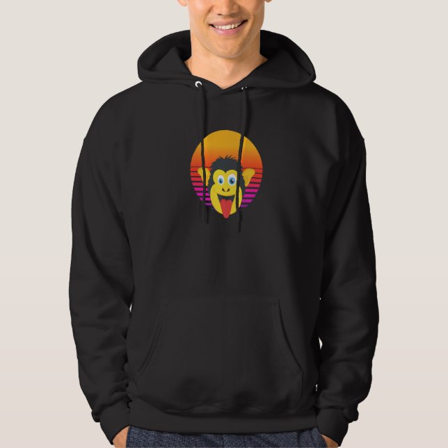 Funny Cute Monkey Chimpanzee Zoo Animal Face Retro Hoodie (Front)